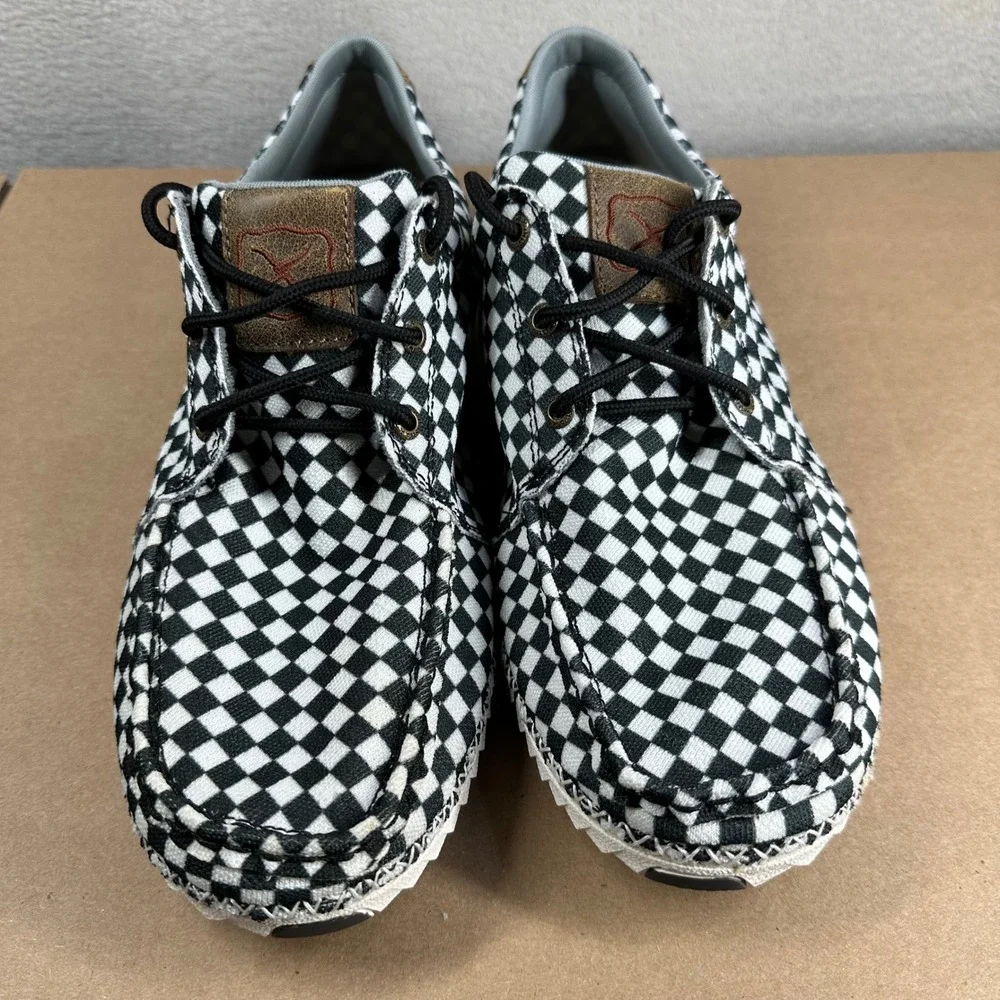 Twisted X Zero-X Boat Shoes Mens 11 Black White Checkerboard EcoTWX LXP00234